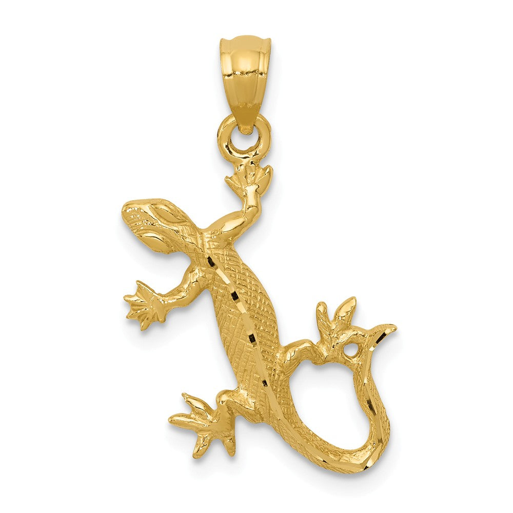 14k Yellow Gold Diamond Cut Gecko Pendant, Item P11856 by The Black Bow Jewelry Co.