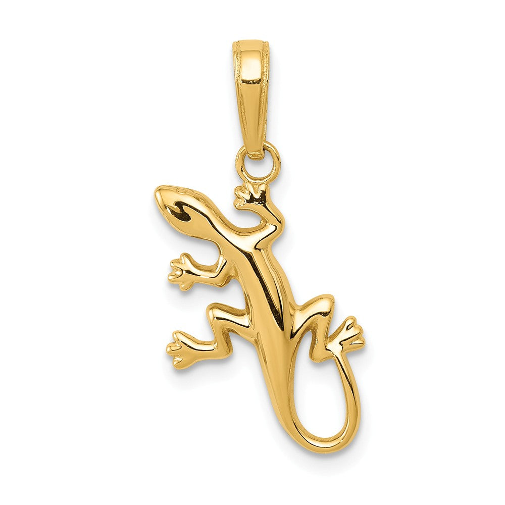 14k Yellow Gold Small 2D Polished Lizard Gecko Pendant, Item P11858 by The Black Bow Jewelry Co.