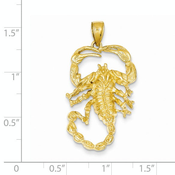 Alternate view of the 14k Yellow Gold Large Textured Scorpion Pendant by The Black Bow Jewelry Co.