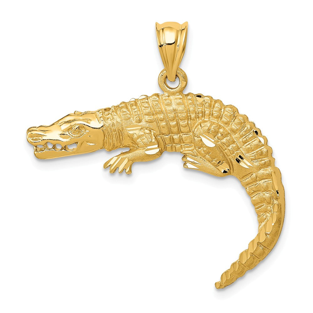 14k Yellow Gold Large 2D Alligator Pendant, Item P11867 by The Black Bow Jewelry Co.
