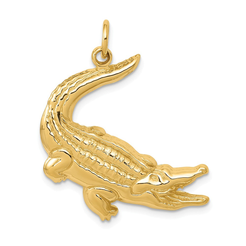 14k Yellow Gold Polished 2D Alligator Pendant, Item P11868 by The Black Bow Jewelry Co.