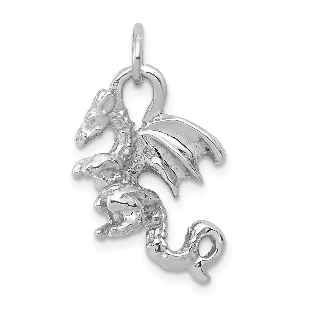 14k White Gold Small 3D Winged Dragon Charm, Item P11877 by The Black Bow Jewelry Co.