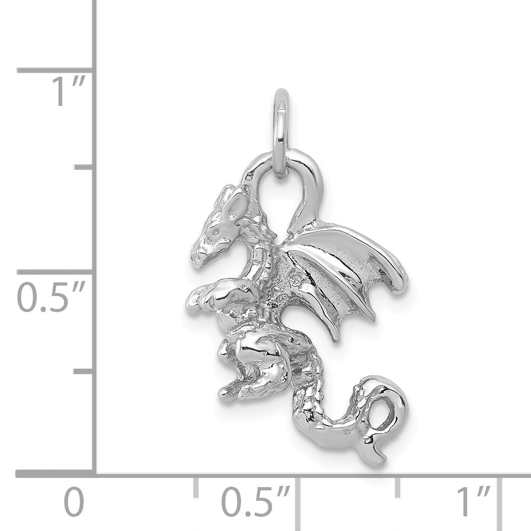 Alternate view of the 14k White Gold Small 3D Winged Dragon Charm by The Black Bow Jewelry Co.