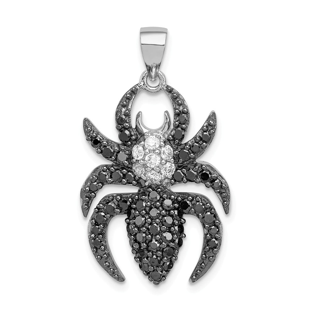 Sterling Silver and CZ Large Black and White Spider Pendant, Item P11883 by The Black Bow Jewelry Co.