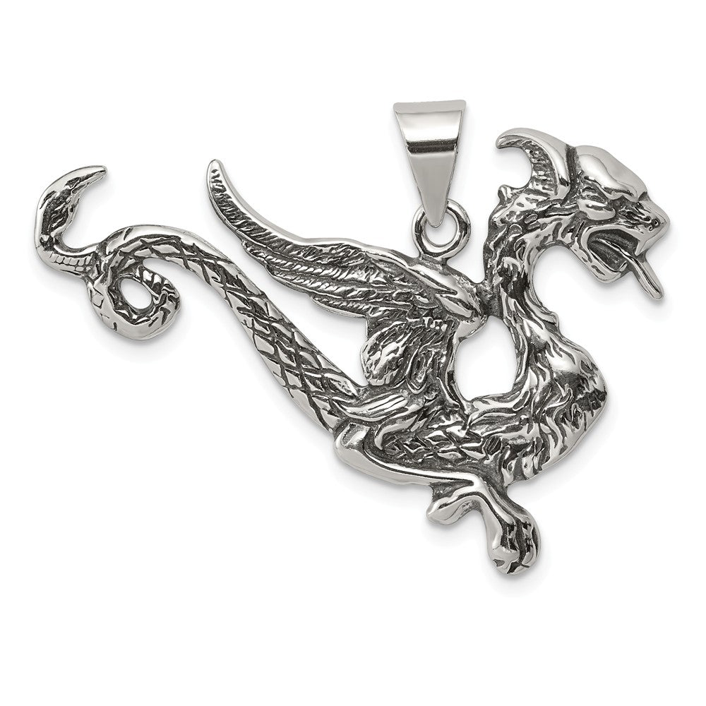 Sterling Silver Large 37mm Antiqued Dragon Pendant, Item P11884 by The Black Bow Jewelry Co.