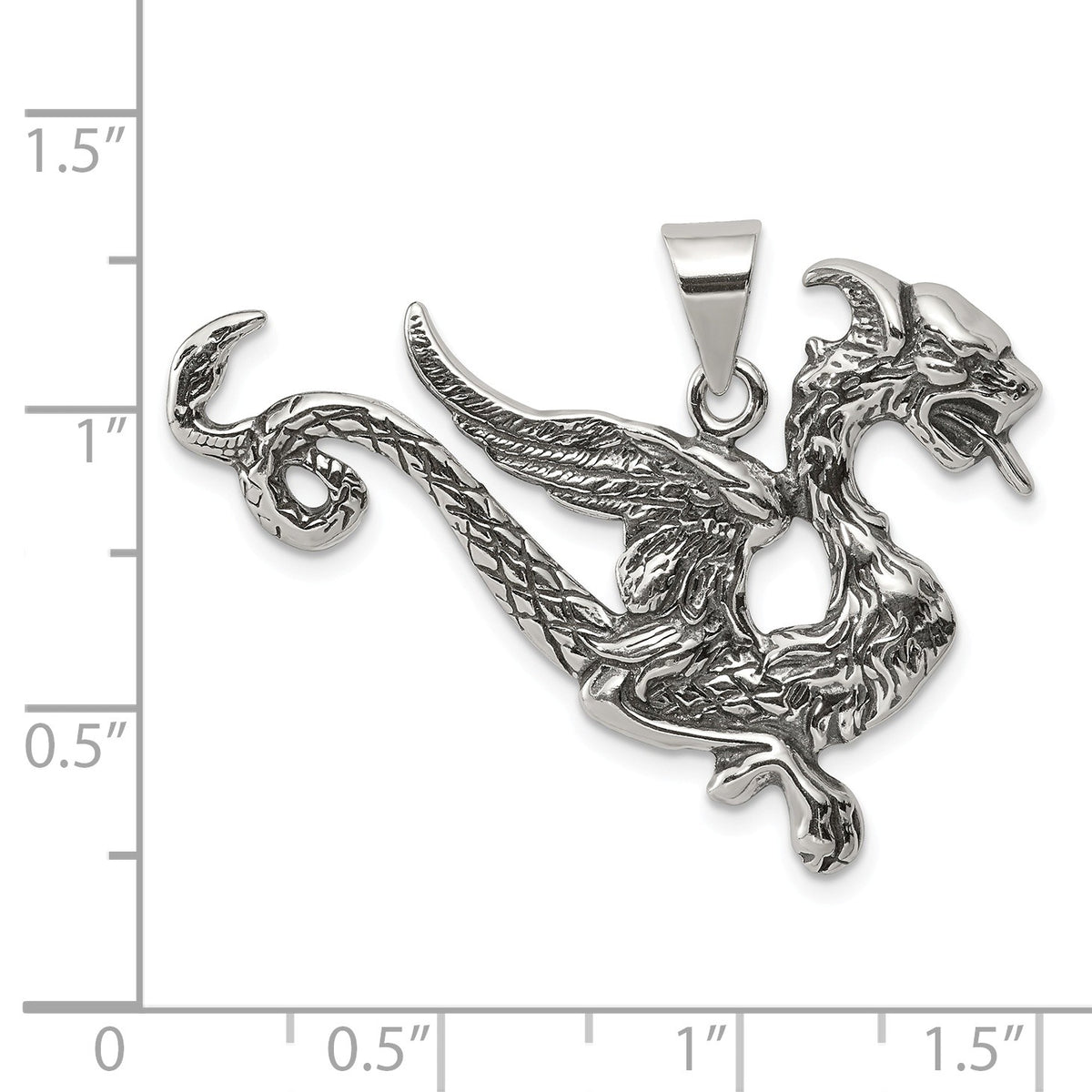 Alternate view of the Sterling Silver Large 37mm Antiqued Dragon Pendant by The Black Bow Jewelry Co.