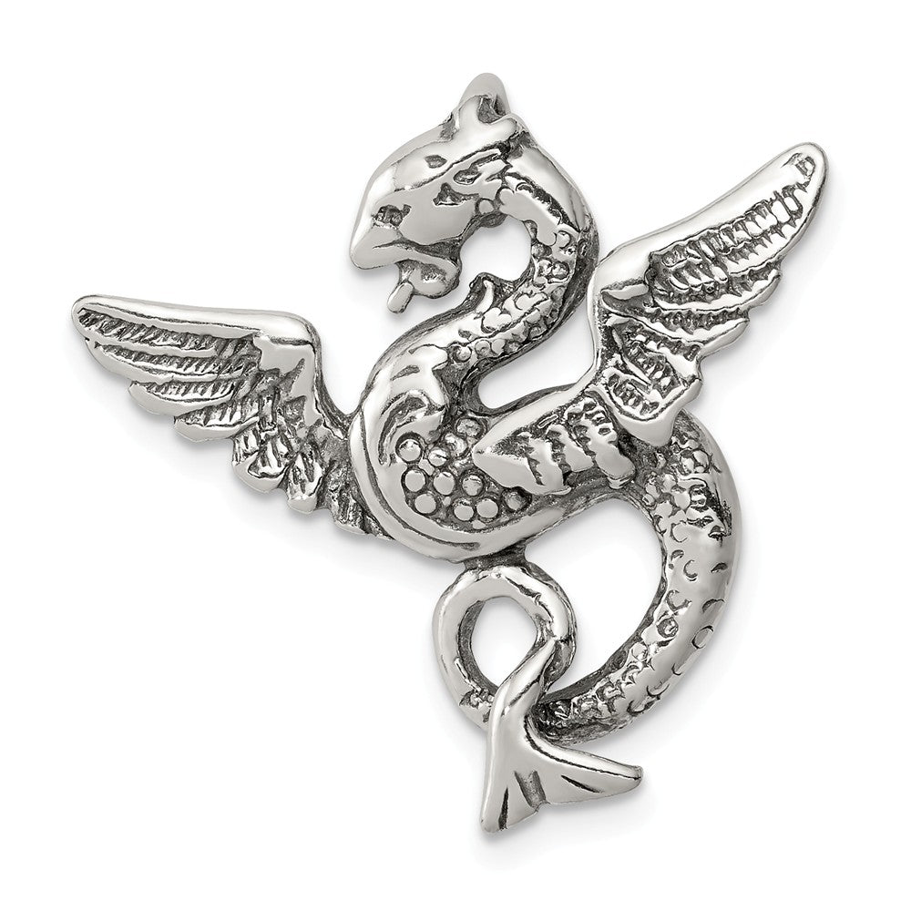 Sterling Silver 26mm Antiqued Dragon Slide Pendant, Item P11885 by The Black Bow Jewelry Co.