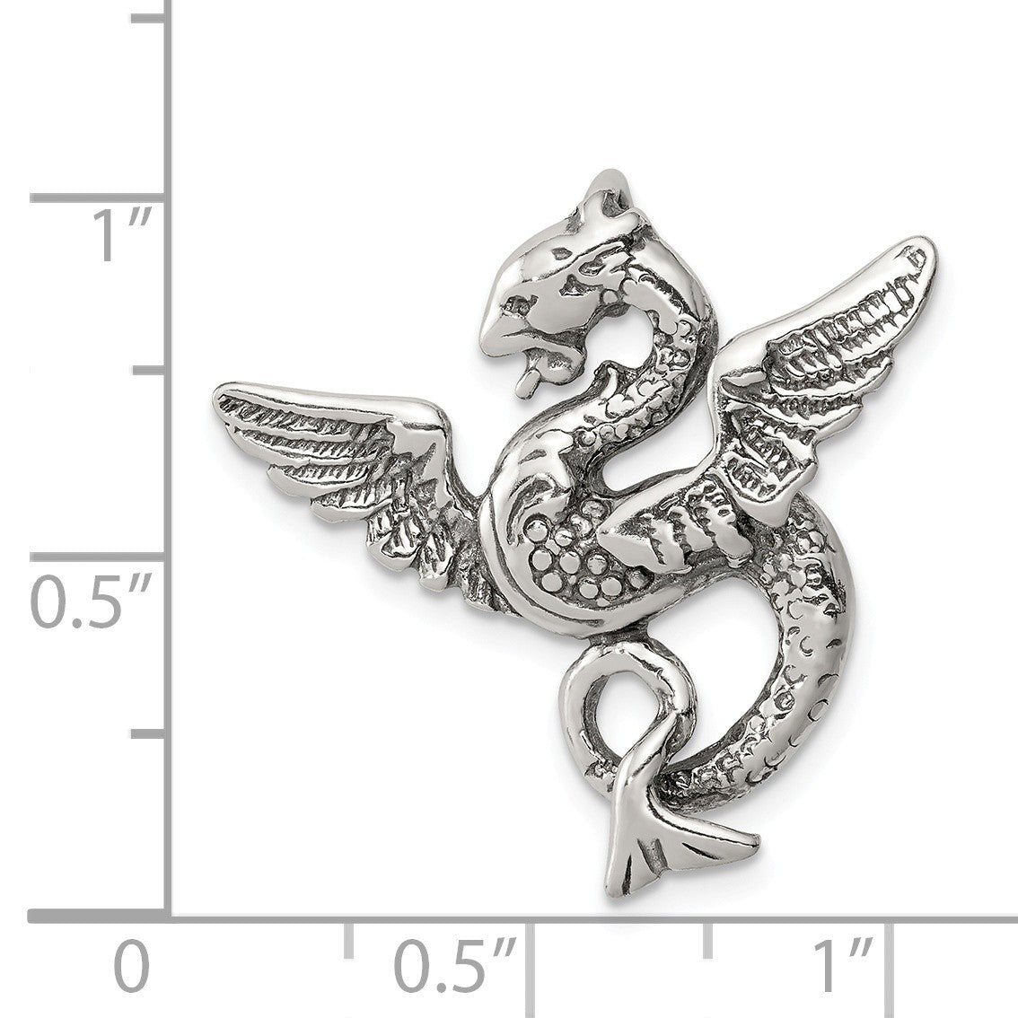 Alternate view of the Sterling Silver 26mm Antiqued Dragon Slide Pendant by The Black Bow Jewelry Co.