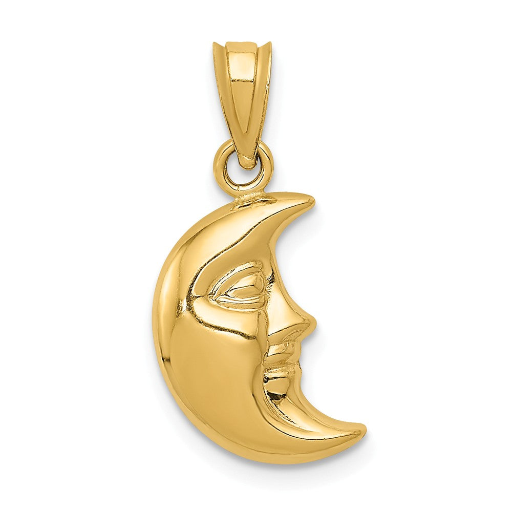14k Yellow Gold 3D Crescent Moon Face Pendant, 13mm, Item P11889 by The Black Bow Jewelry Co.