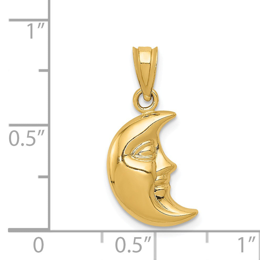 Alternate view of the 14k Yellow Gold 3D Crescent Moon Face Pendant, 13mm by The Black Bow Jewelry Co.