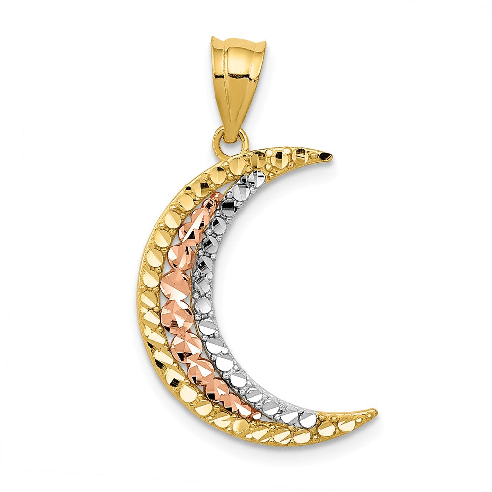 14k Yellow &amp; Rose Gold with White Rhodium D/C Crescent Moon Pendant, Item P11892 by The Black Bow Jewelry Co.