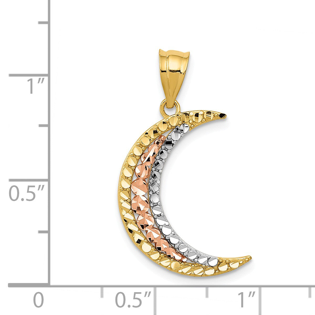 Alternate view of the 14k Yellow &amp; Rose Gold with White Rhodium D/C Crescent Moon Pendant by The Black Bow Jewelry Co.