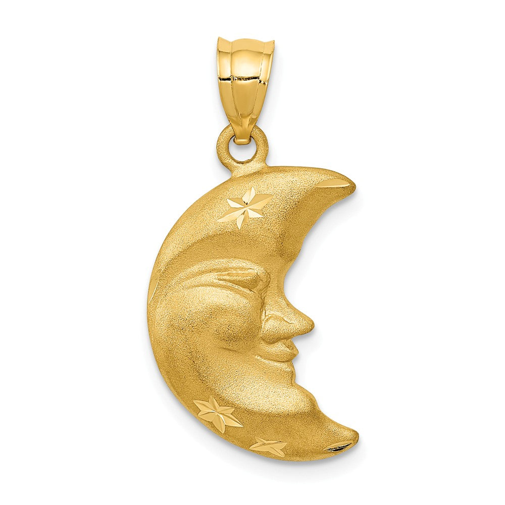 14k Yellow Gold Satin and Diamond Cut Crescent Moon Face Pendant, Item P11894 by The Black Bow Jewelry Co.