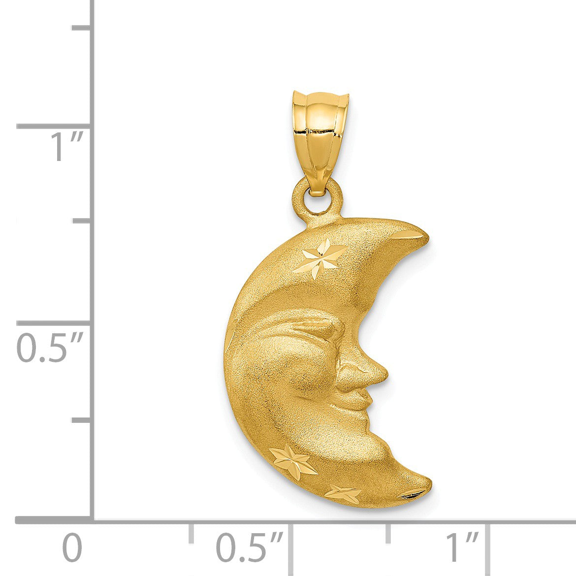 Alternate view of the 14k Yellow Gold Satin and Diamond Cut Crescent Moon Face Pendant by The Black Bow Jewelry Co.