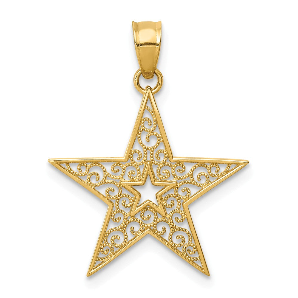 14k Yellow Gold 18mm Filigree Star Pendant, Item P11910 by The Black Bow Jewelry Co.