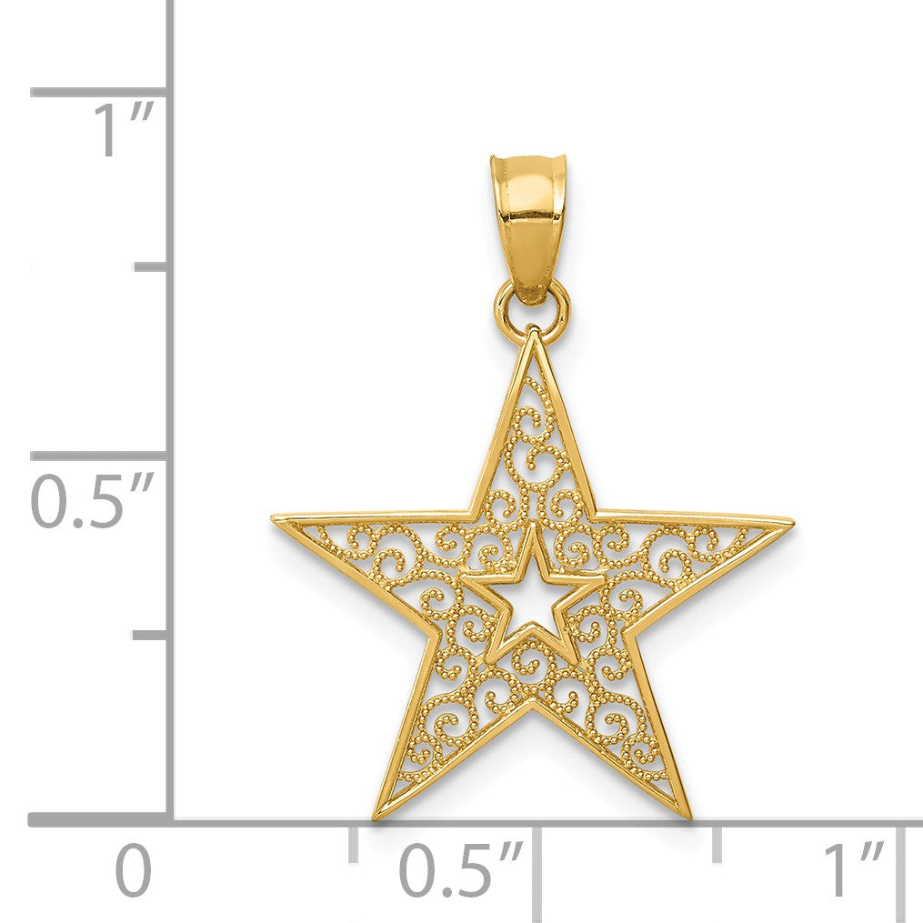 Alternate view of the 14k Yellow Gold 18mm Filigree Star Pendant by The Black Bow Jewelry Co.