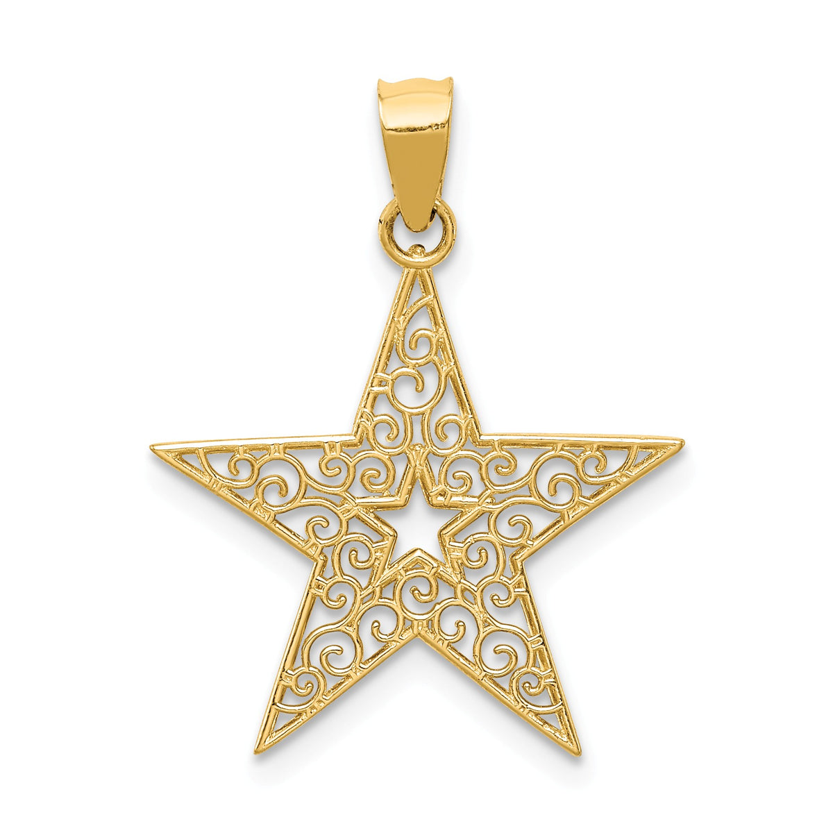Alternate view of the 14k Yellow Gold 18mm Filigree Star Pendant by The Black Bow Jewelry Co.
