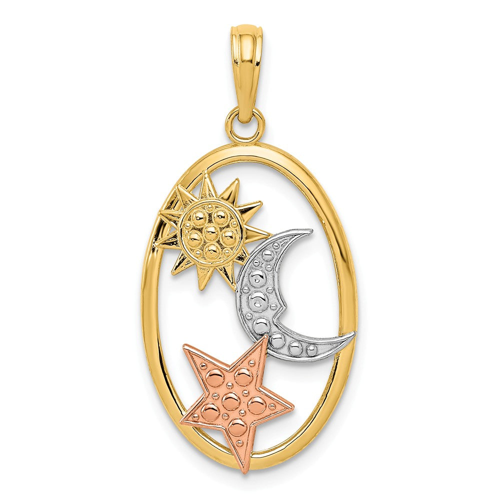 14k Yellow &amp; Rose Gold with White Rhodium 22mm Oval Celestial Pendant, Item P11912 by The Black Bow Jewelry Co.