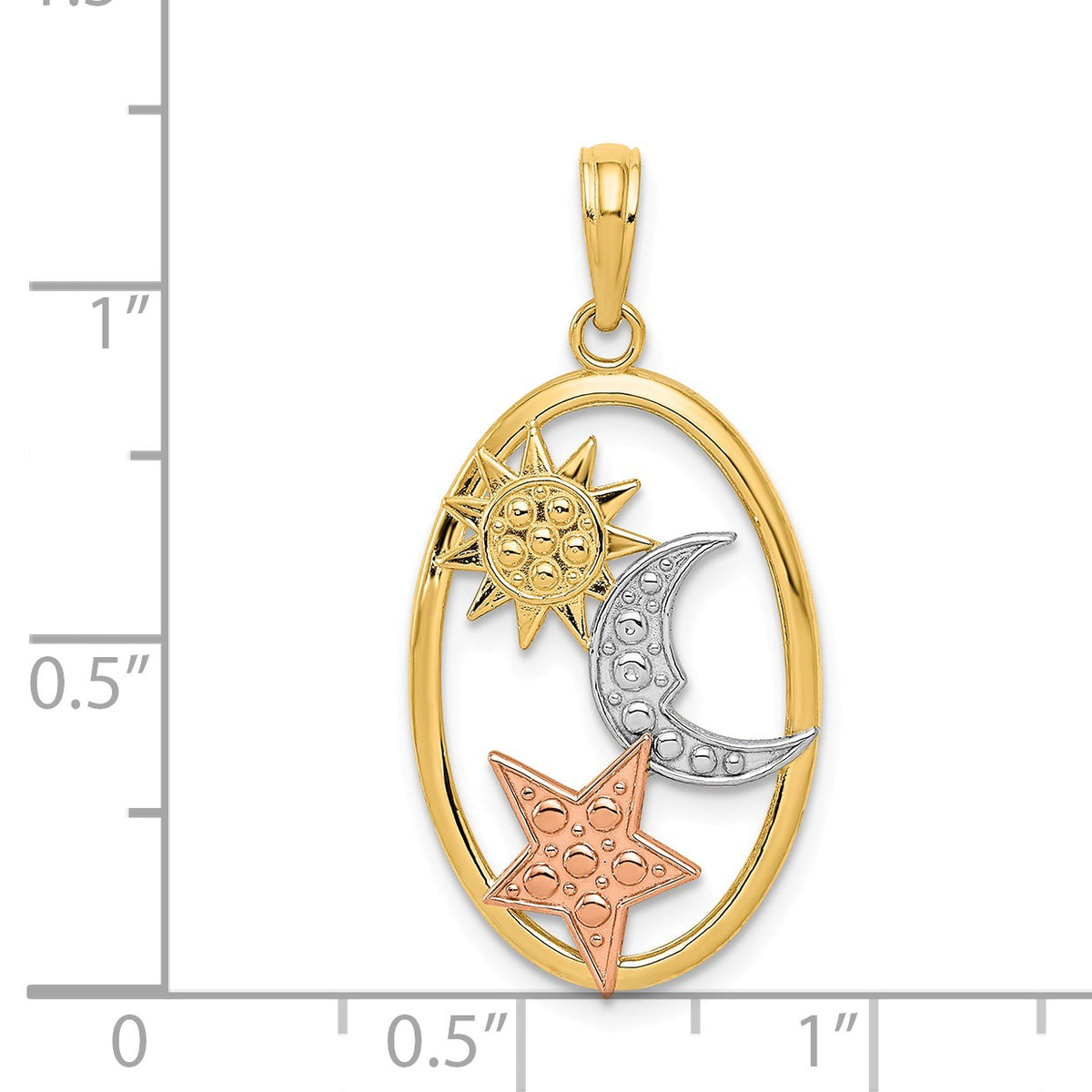 Alternate view of the 14k Yellow &amp; Rose Gold with White Rhodium 22mm Oval Celestial Pendant by The Black Bow Jewelry Co.