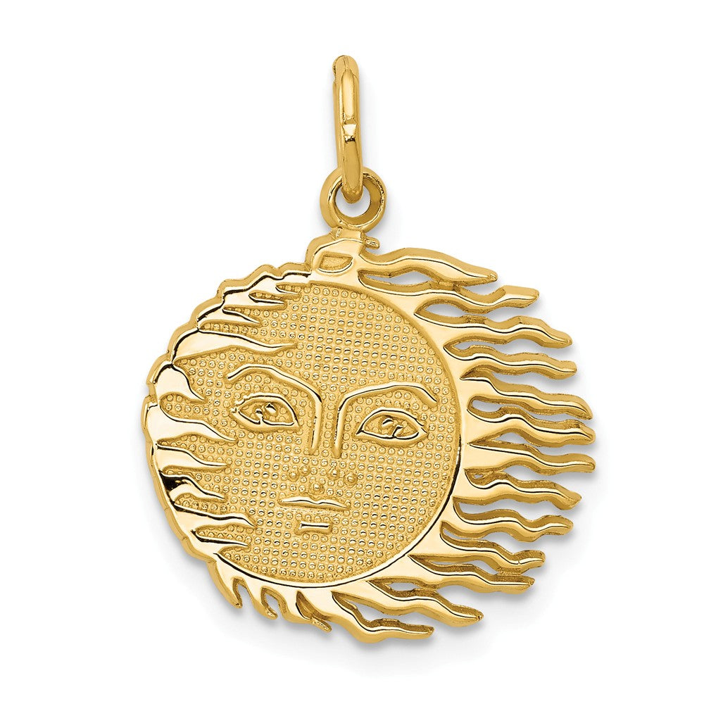 14k Yellow Gold 17mm Flaming Sun Pendant, Item P11915 by The Black Bow Jewelry Co.