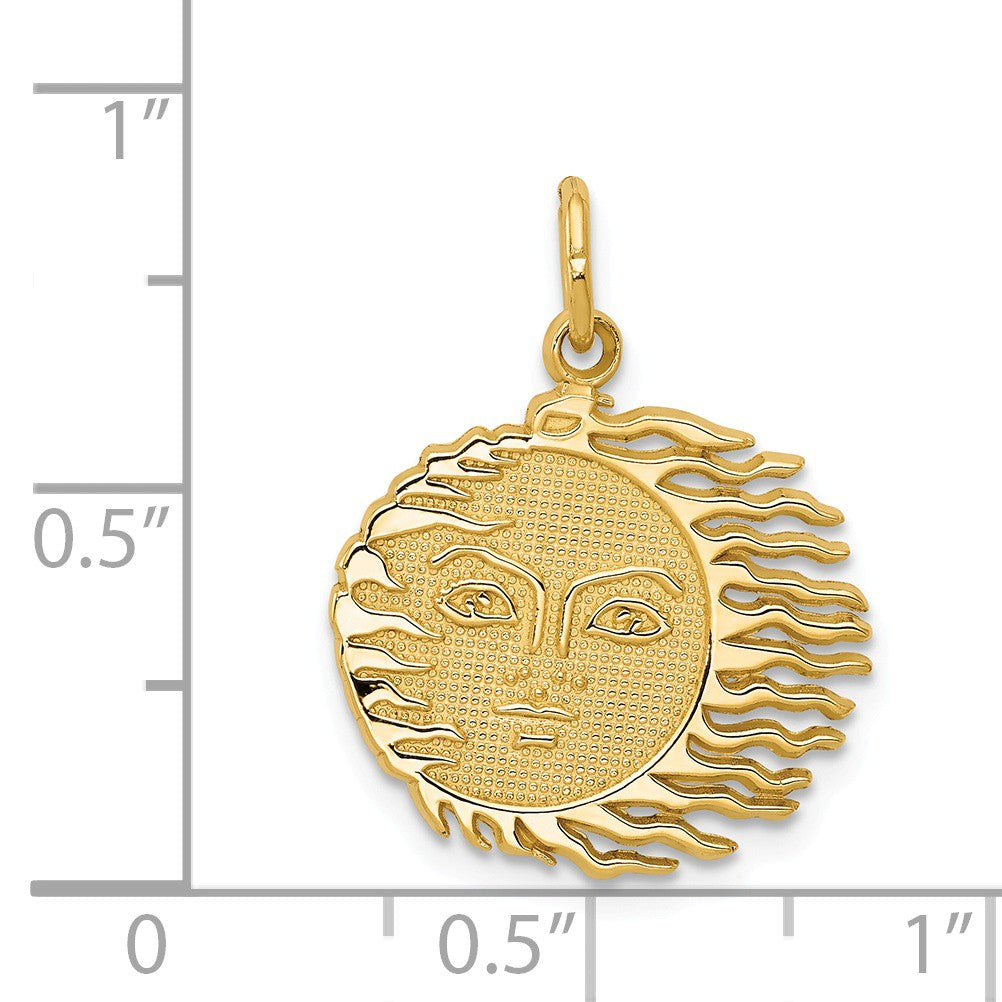 Alternate view of the 14k Yellow Gold 17mm Flaming Sun Pendant by The Black Bow Jewelry Co.