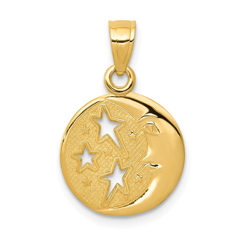 14k Yellow Gold 13mm Moon and Stars Pendant, Item P11916 by The Black Bow Jewelry Co.