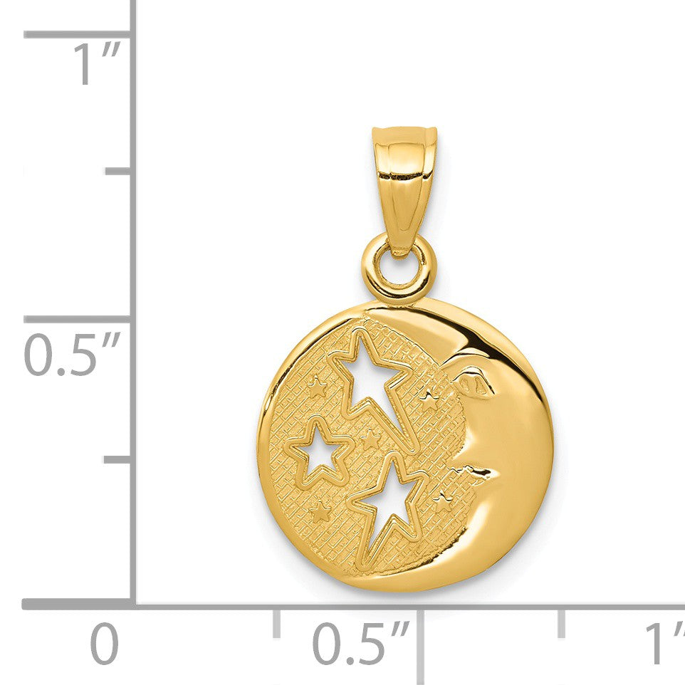 Alternate view of the 14k Yellow Gold 13mm Moon and Stars Pendant by The Black Bow Jewelry Co.