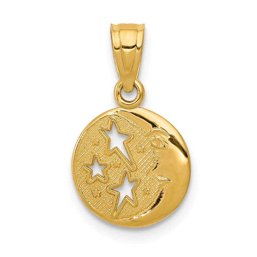 14k Yellow Gold 10mm Moon and Stars Pendant, Item P11917 by The Black Bow Jewelry Co.