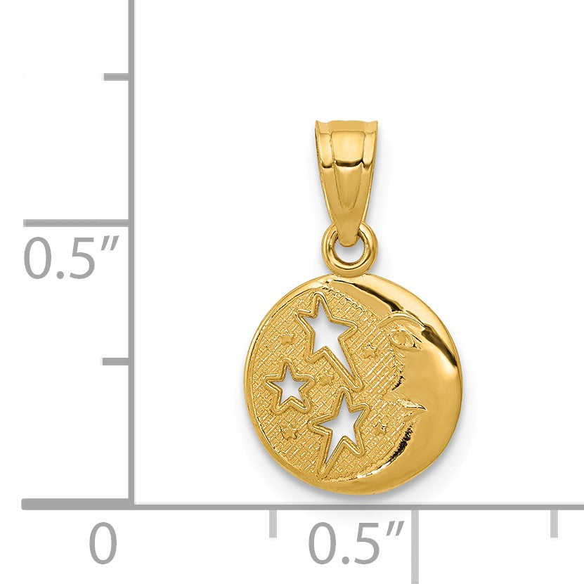 Alternate view of the 14k Yellow Gold 10mm Moon and Stars Pendant by The Black Bow Jewelry Co.