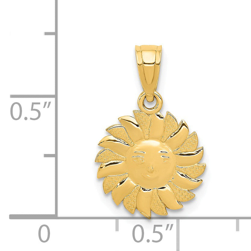 Alternate view of the 14k Yellow Gold 11mm Sun with Face Pendant by The Black Bow Jewelry Co.