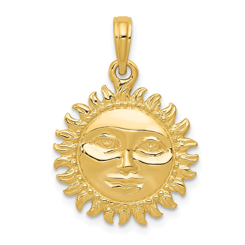 14k Yellow Gold 17mm 3D Sun with Face Pendant, Item P11923 by The Black Bow Jewelry Co.