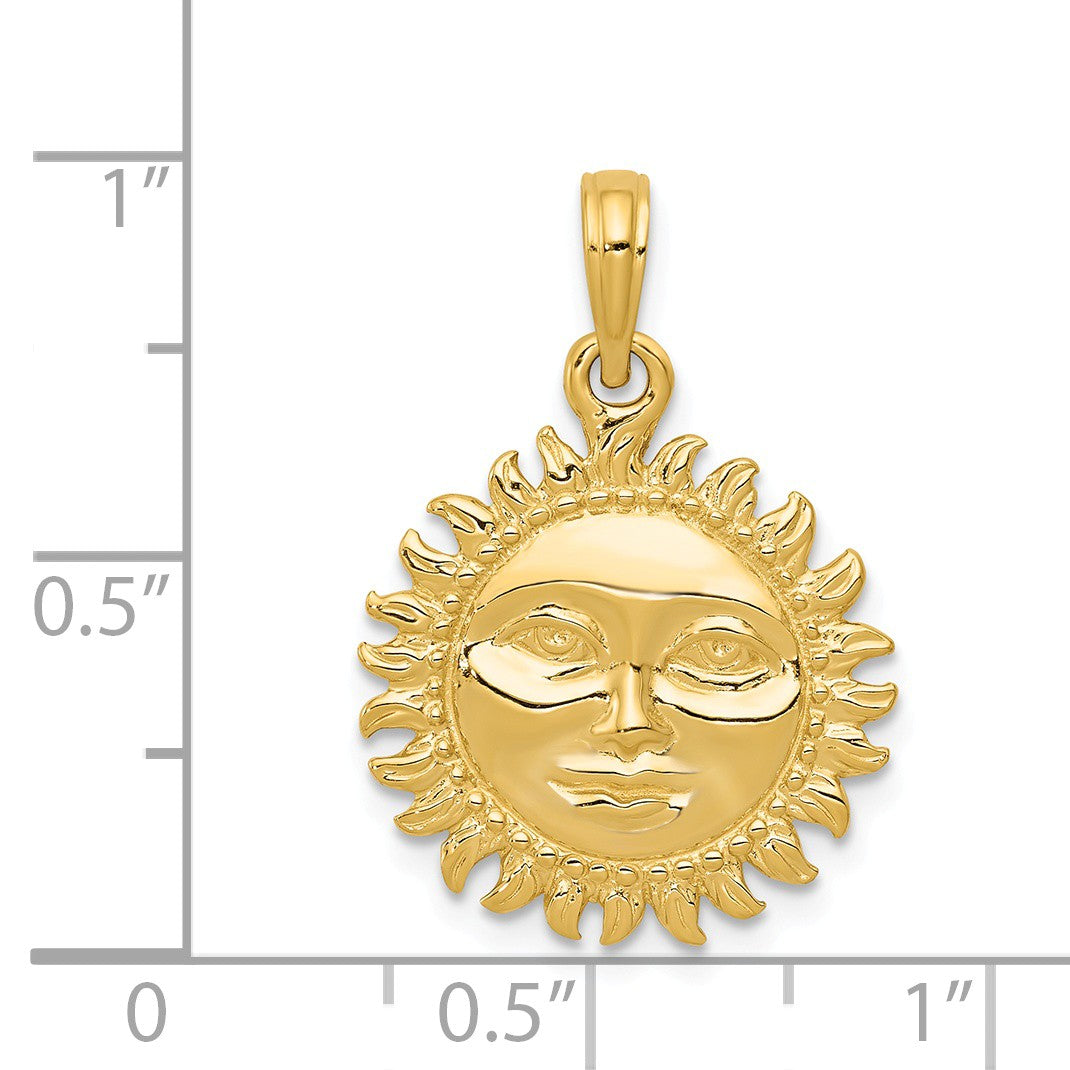 Alternate view of the 14k Yellow Gold 17mm 3D Sun with Face Pendant by The Black Bow Jewelry Co.