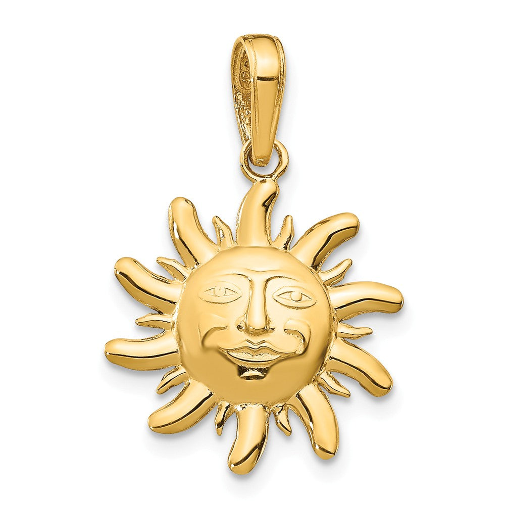 14k Yellow Gold 15mm Satin and Diamond Cut Sun Pendant, Item P11925 by The Black Bow Jewelry Co.