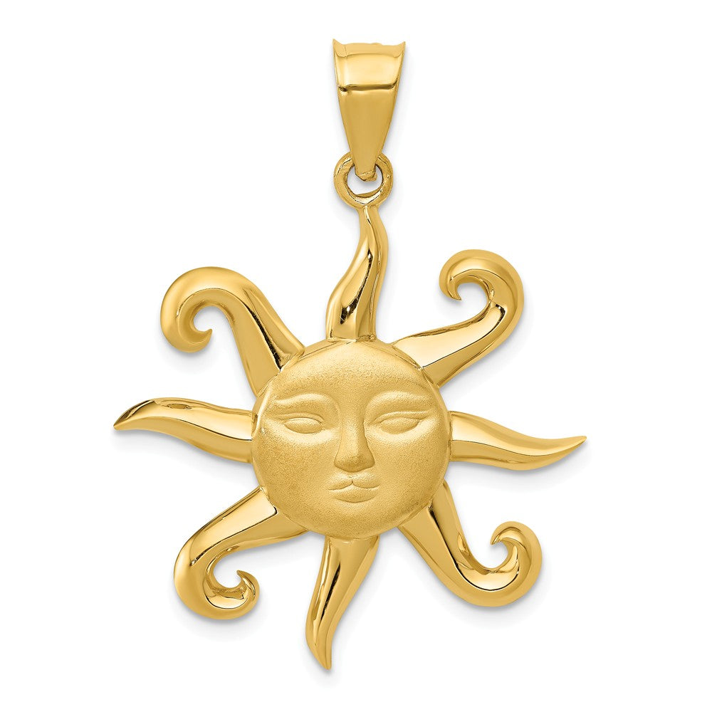 14k Yellow Gold Large Satin and Polished 2D Sun Pendant, Item P11926 by The Black Bow Jewelry Co.