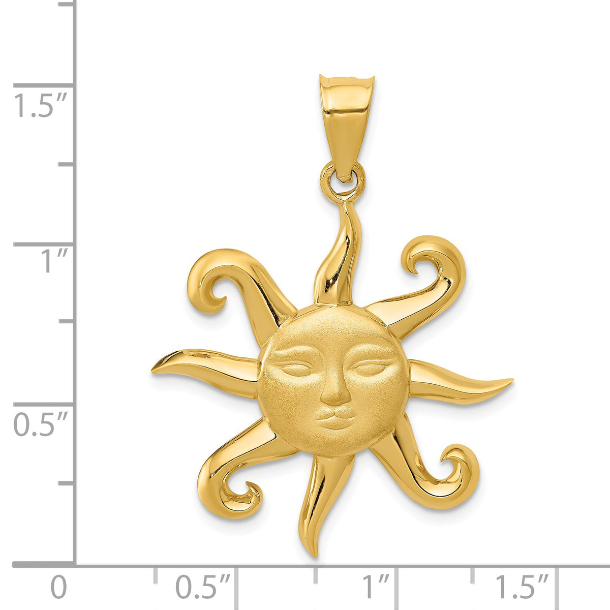 Alternate view of the 14k Yellow Gold Large Satin and Polished 2D Sun Pendant by The Black Bow Jewelry Co.