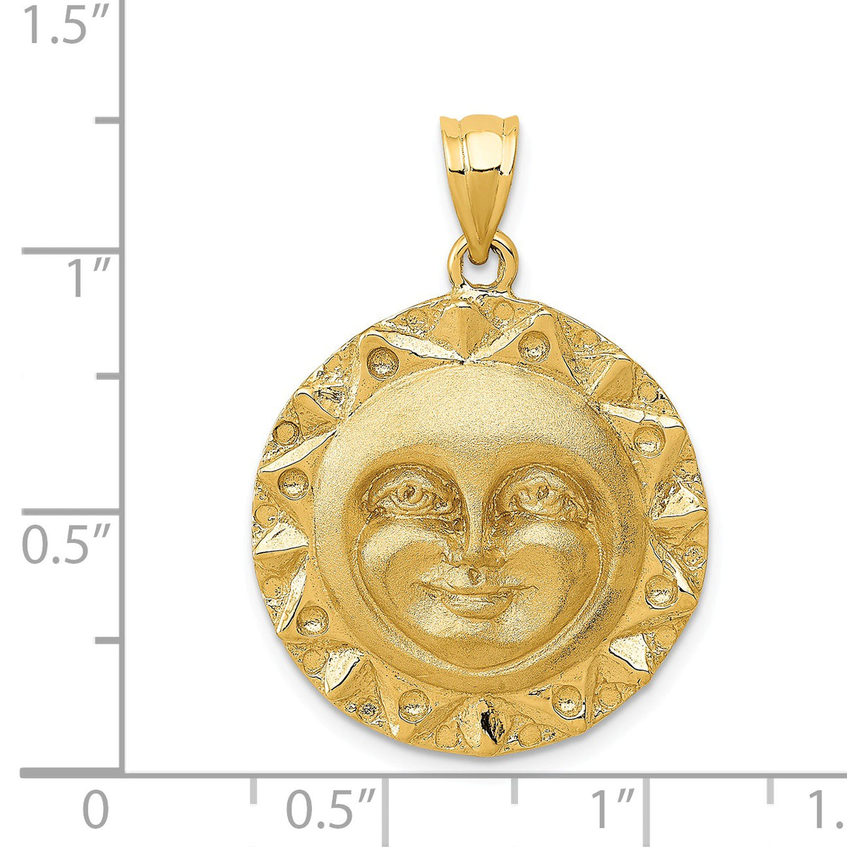 Alternate view of the 14k Yellow Gold 22mm Aztec Sun Disc Pendant by The Black Bow Jewelry Co.