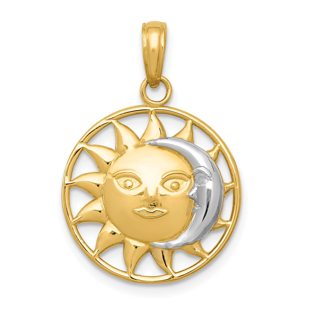 14k Yellow Gold &amp; White Rhodium 17mm Sun and Moon Circle Pendant, Item P11929 by The Black Bow Jewelry Co.