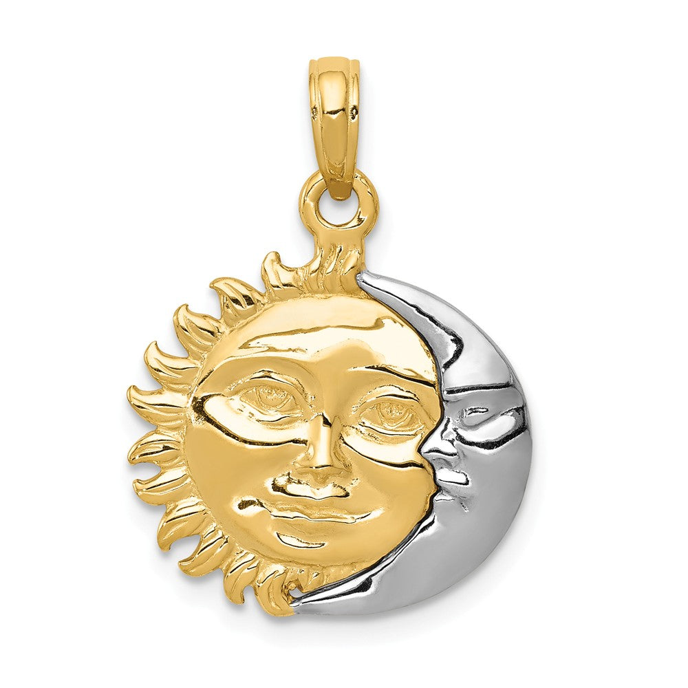 14k Yellow and White Gold 17mm 3D Sun and Moon Pendant, Item P11930 by The Black Bow Jewelry Co.