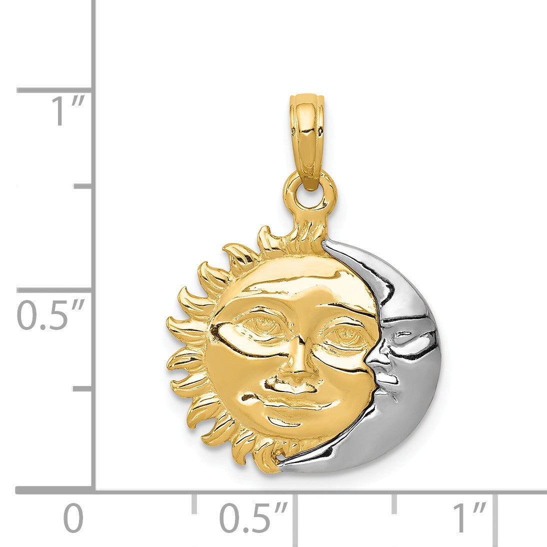 Alternate view of the 14k Yellow and White Gold 17mm 3D Sun and Moon Pendant by The Black Bow Jewelry Co.