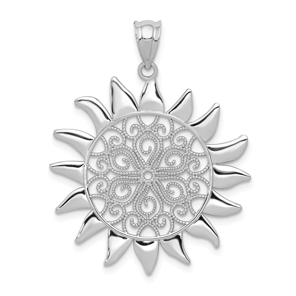 14k White Gold Filigree Sun Pendant, 27mm, Item P11933 by The Black Bow Jewelry Co.