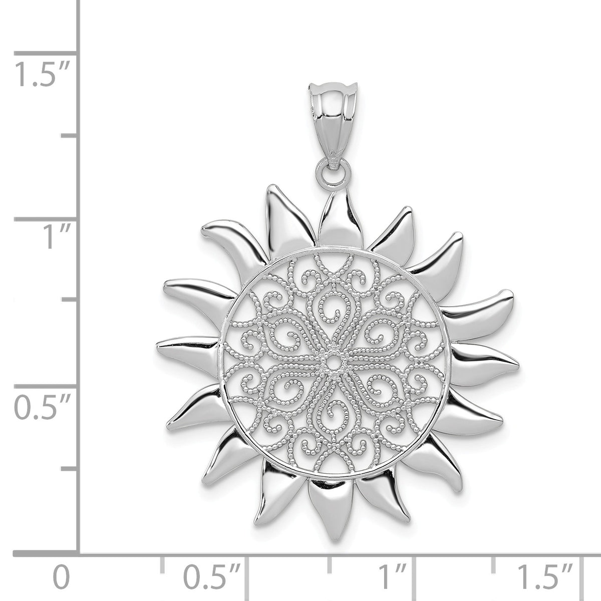 Alternate view of the 14k White Gold Filigree Sun Pendant, 27mm by The Black Bow Jewelry Co.
