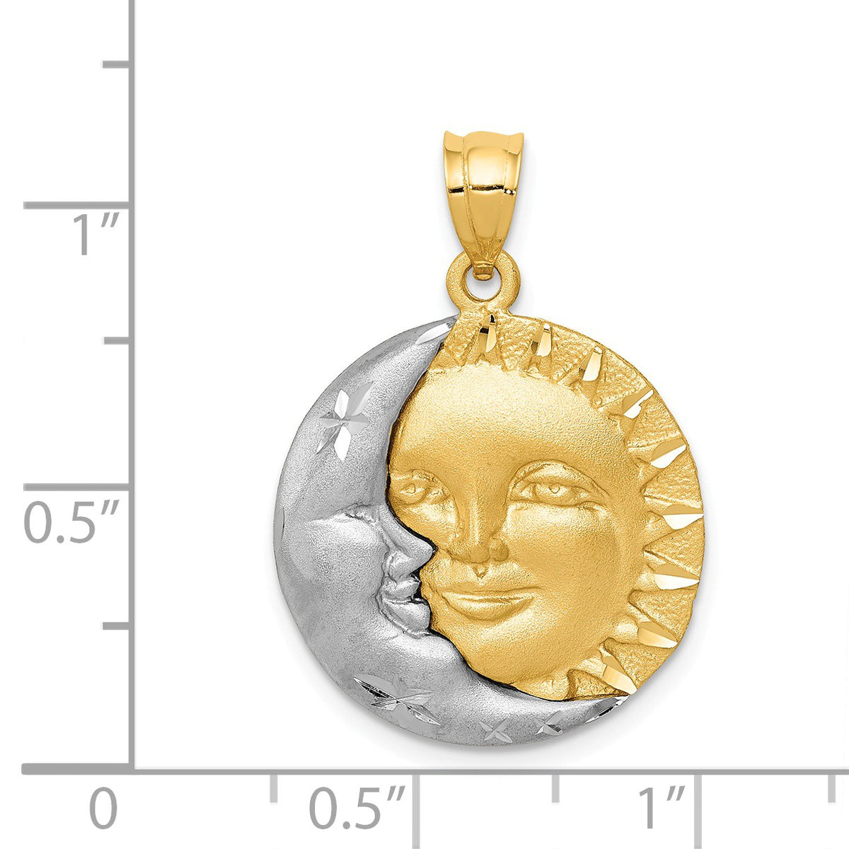 Alternate view of the 14k Two Tone Gold 20mm Satin Sun and Moon Pendant by The Black Bow Jewelry Co.
