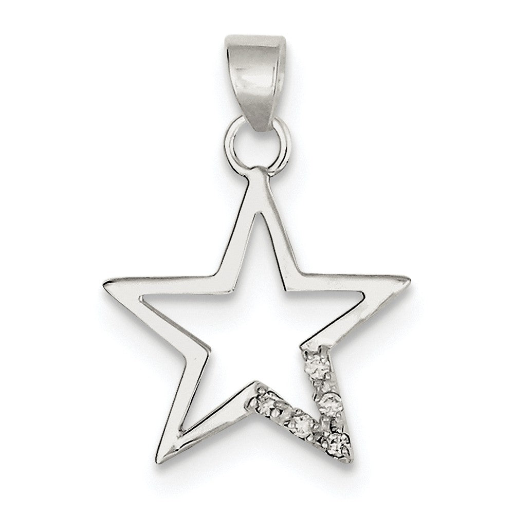 Sterling Silver and Cubic Zirconia Accent Star Pendant, 19mm, Item P11950 by The Black Bow Jewelry Co.