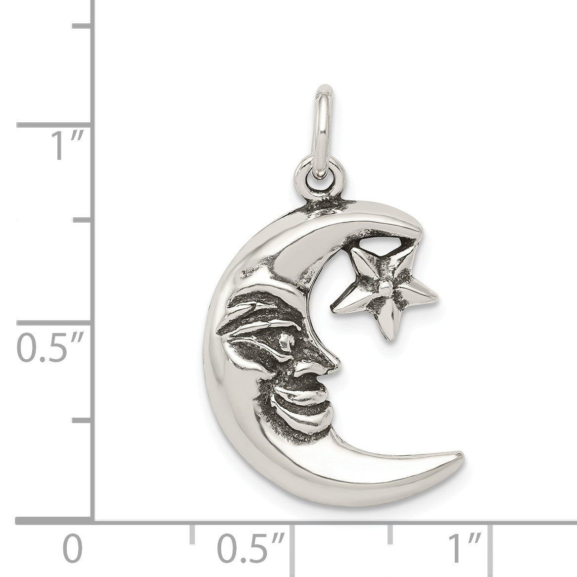 Alternate view of the Sterling Silver 2D Antiqued Crescent Moon and Star Pendant by The Black Bow Jewelry Co.
