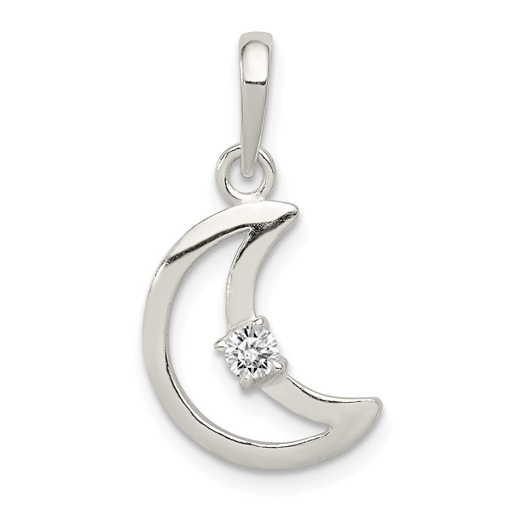 Sterling Silver and CZ Accent Open Crescent Moon Pendant, Item P11958 by The Black Bow Jewelry Co.