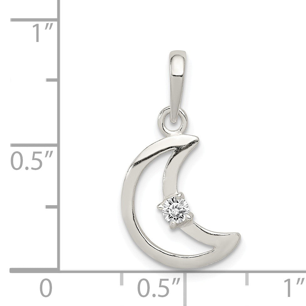 Alternate view of the Sterling Silver and CZ Accent Open Crescent Moon Pendant by The Black Bow Jewelry Co.