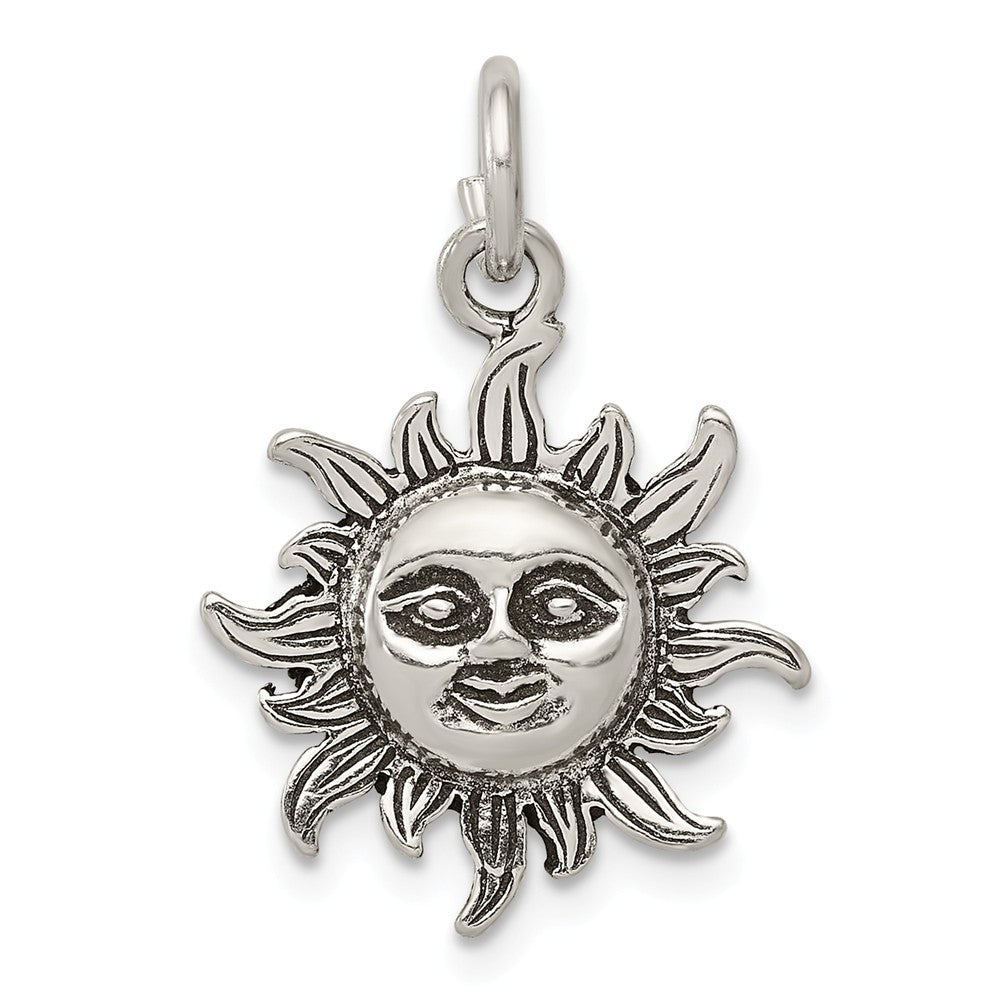 Sterling Silver 17mm Antiqued Sun Pendant, Item P11960 by The Black Bow Jewelry Co.