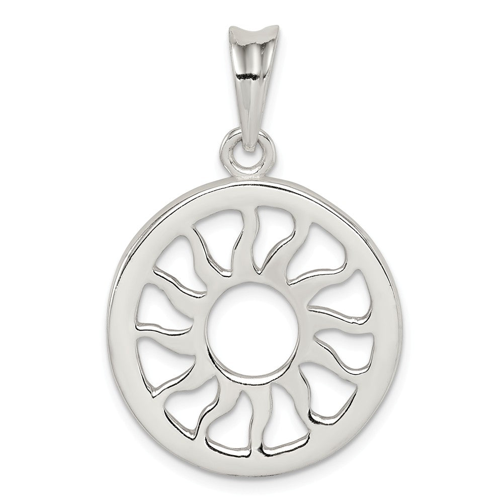 Sterling Silver 24mm Polished Sun Pendant, Item P11961 by The Black Bow Jewelry Co.