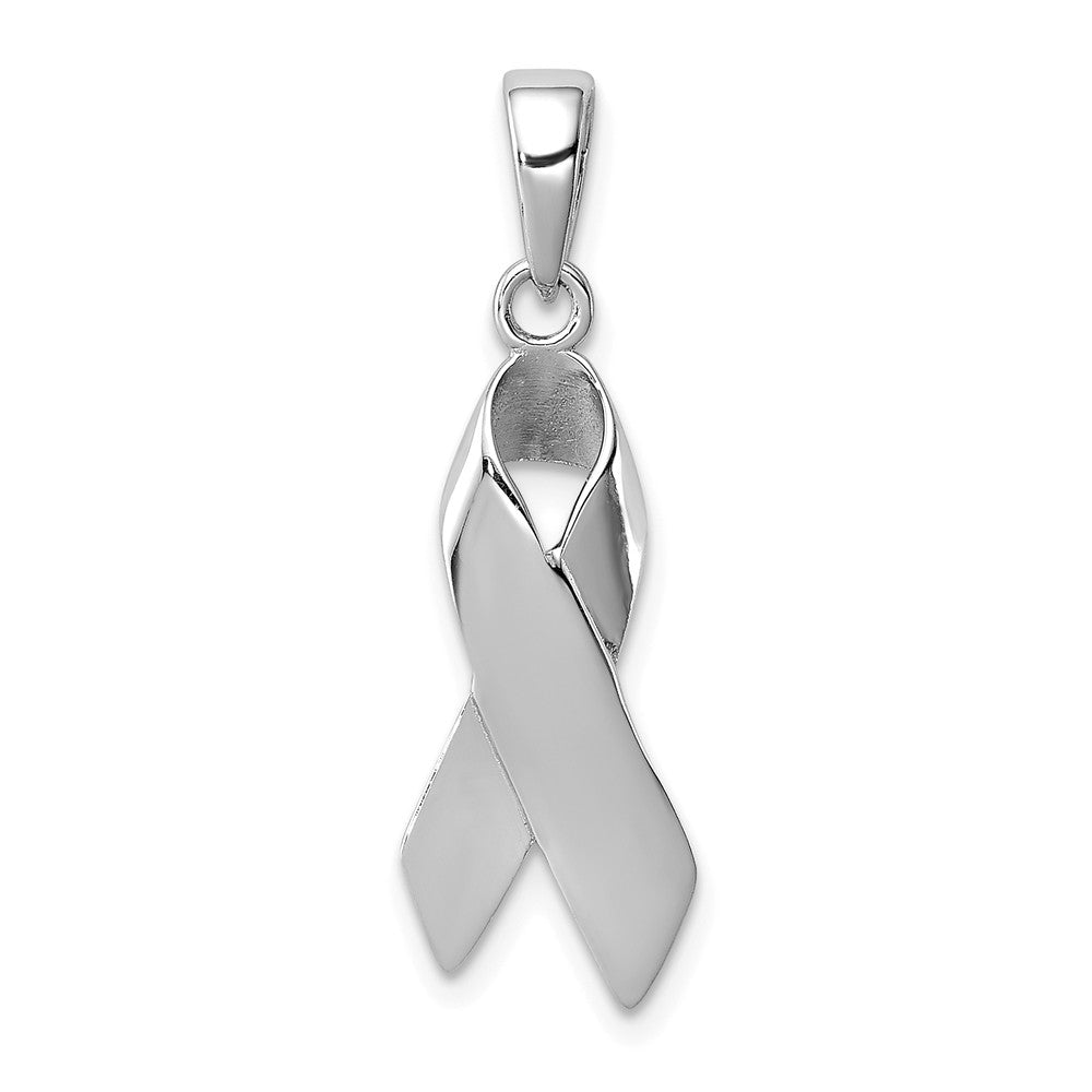 Sterling Silver Polished Cancer Awareness Ribbon Pendant, Item P11962 by The Black Bow Jewelry Co.