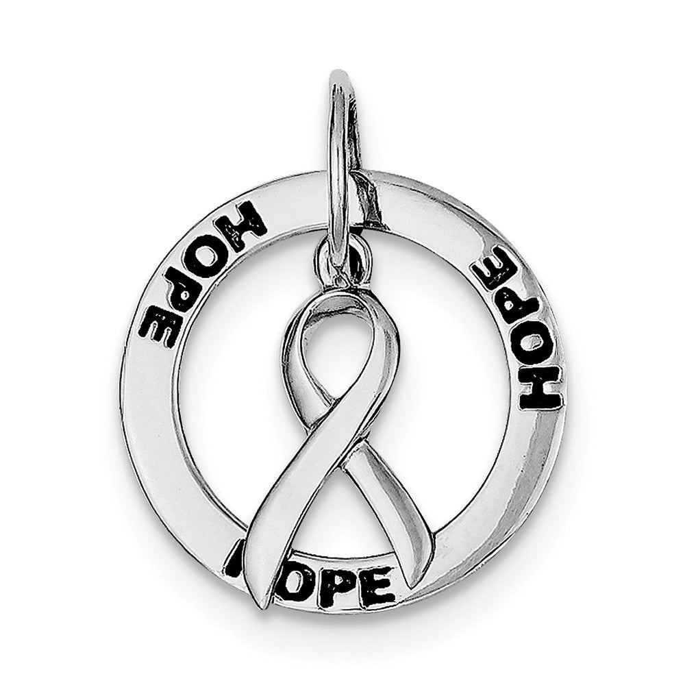 Sterling Silver Hope Circle and Cancer Awareness Ribbon Pendant, 20mm, Item P11963 by The Black Bow Jewelry Co.